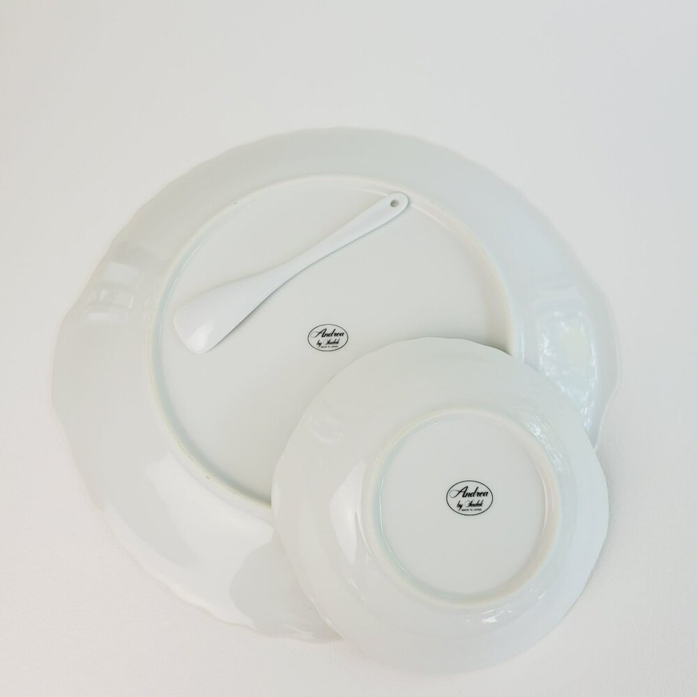 Andrea By Sadek Corona Floral Dessert Serving Set, Chip & Dip Set, Japan c.1996 - Picture 7 of 8